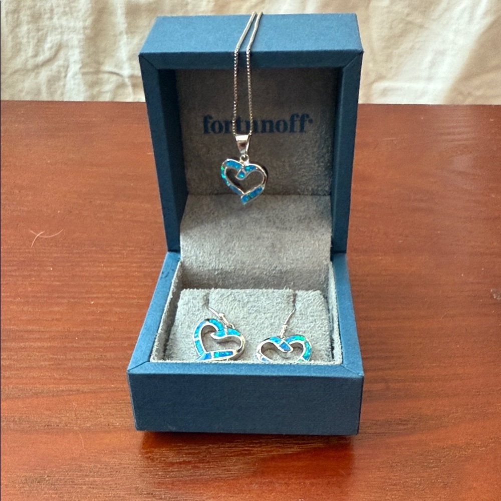Blue Heart Necklace and Earring Set